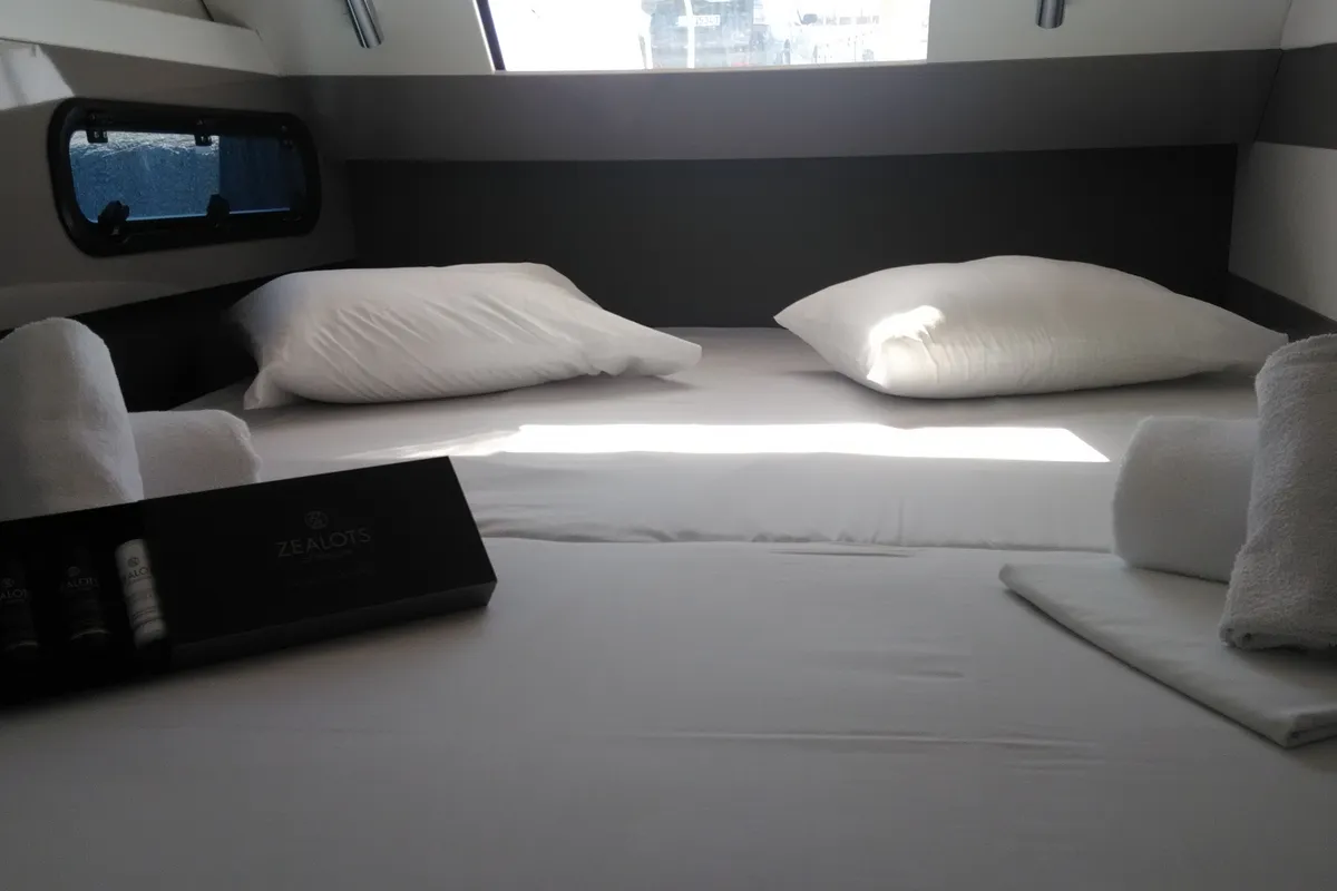Cabin on Double Kiss, a Bali 4.1 catamaran at Svoronata, Greece