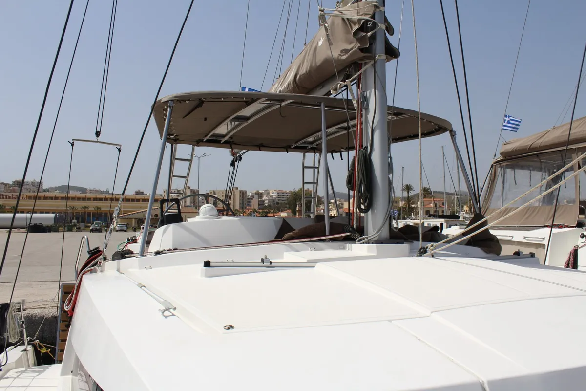 Exterior view of Double Kiss, a Bali 4.1 catamaran at Svoronata, Greece