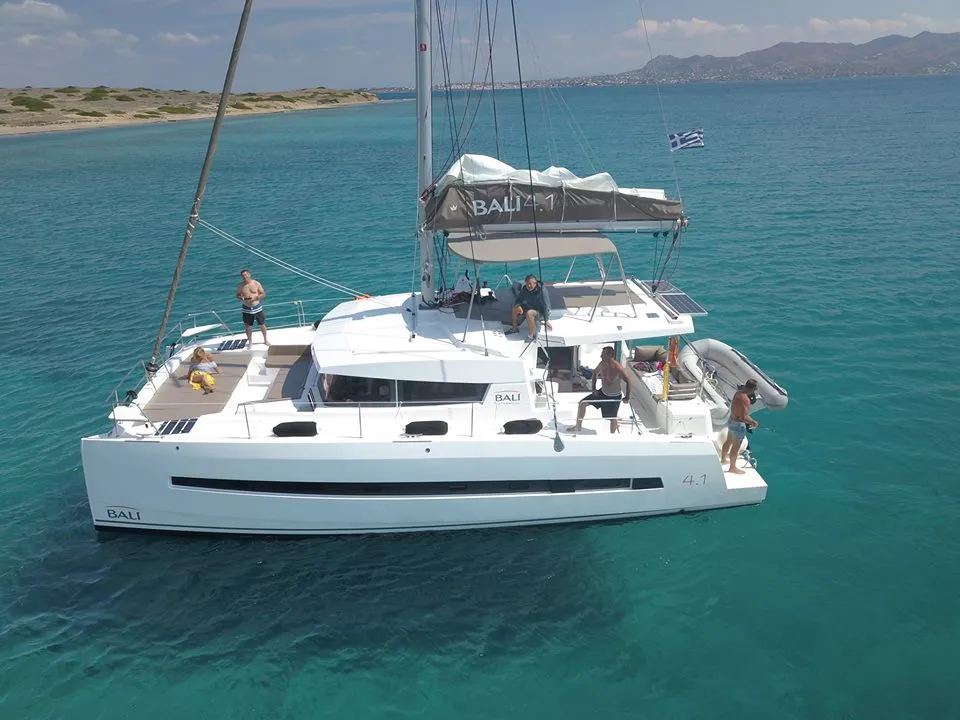 Exterior view of Double Kiss, a Bali 4.1 catamaran at Svoronata, Greece