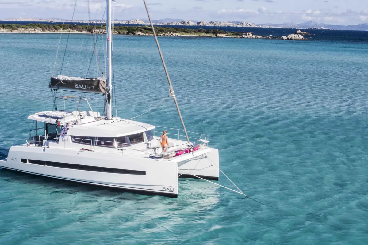 Exterior view of Double Kiss, a Bali 4.1 catamaran at Svoronata, Greece