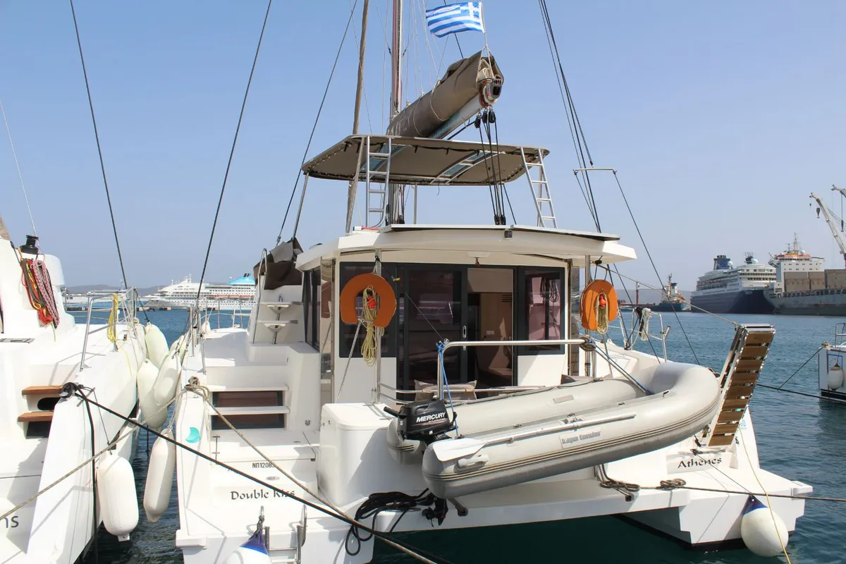 Exterior view of Double Kiss, a Bali 4.1 catamaran at Svoronata, Greece