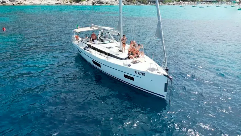 Exterior view of MARIA, a Bavaria C45 sailboat at Olbia, Italy