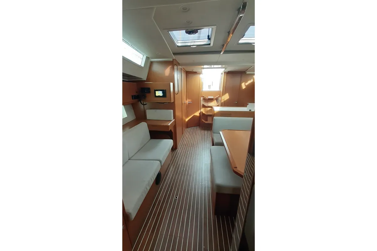 Salon of MARIA, a Bavaria C45 sailboat at Olbia, Italy