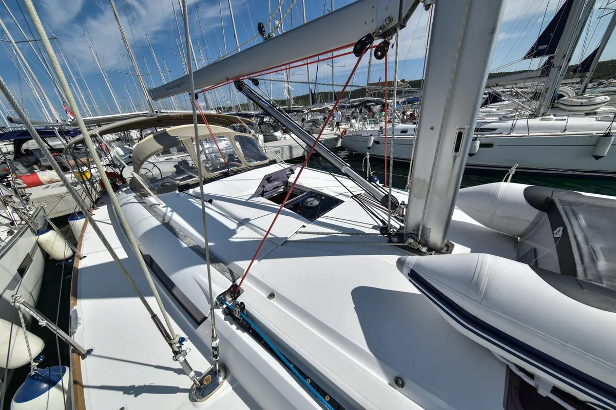 Deck of Pižulot, a Jeanneau Sun Odyssey 449 sailboat at Općina Sukošan, Croatia