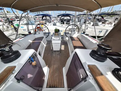 Cockpit of Pižulot, a Jeanneau Sun Odyssey 449 sailboat at Općina Sukošan, Croatia