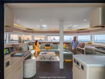 Salon of SAILUXE - Sami, a Lagoon 55 catamaran at Olbia, Italy