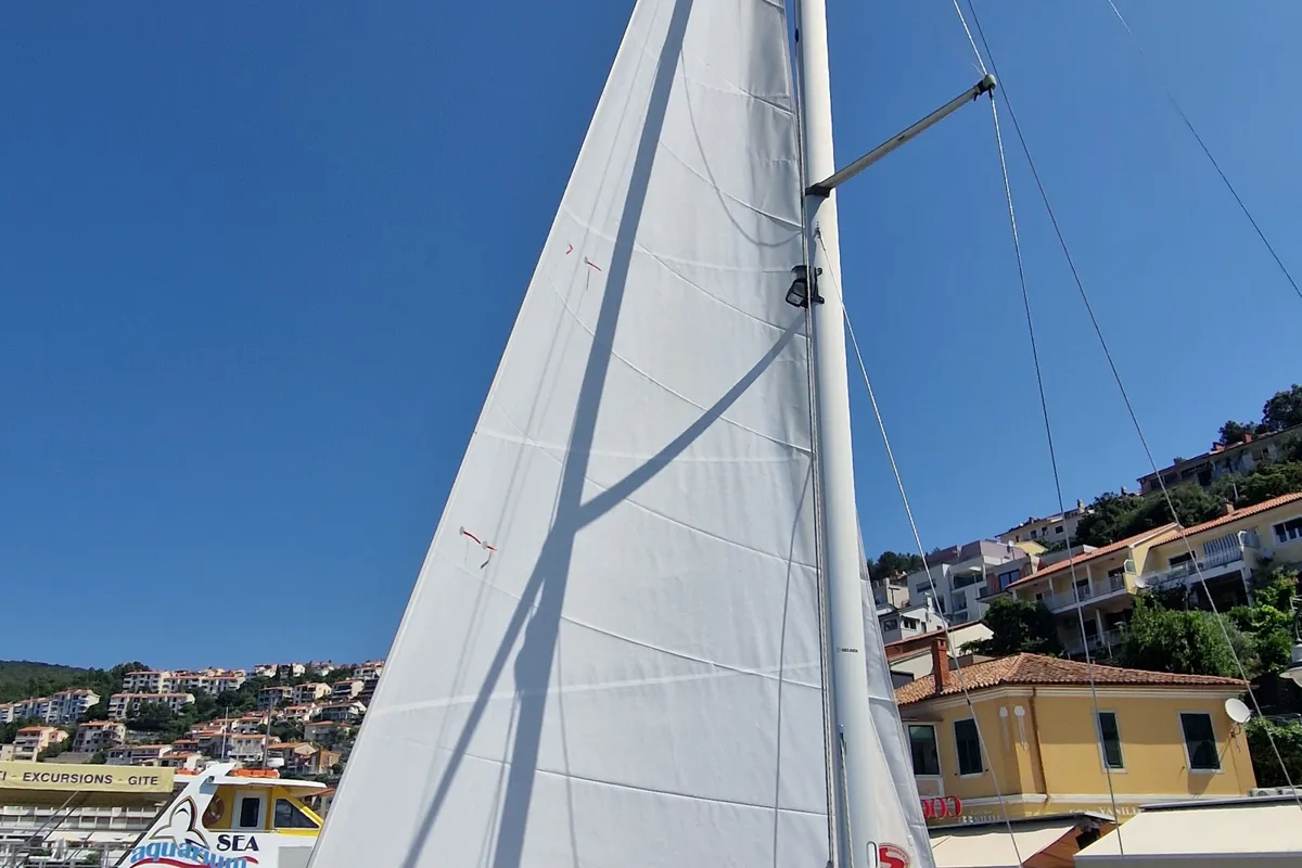 Exterior view of ANA, a Bavaria 30 Cruiser sailboat at Grad Labin, Croatia