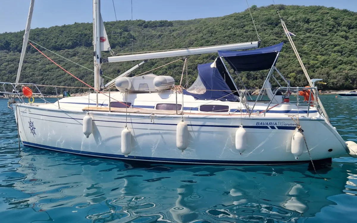 Exterior view of ANA, a Bavaria 30 Cruiser sailboat at Grad Labin, Croatia