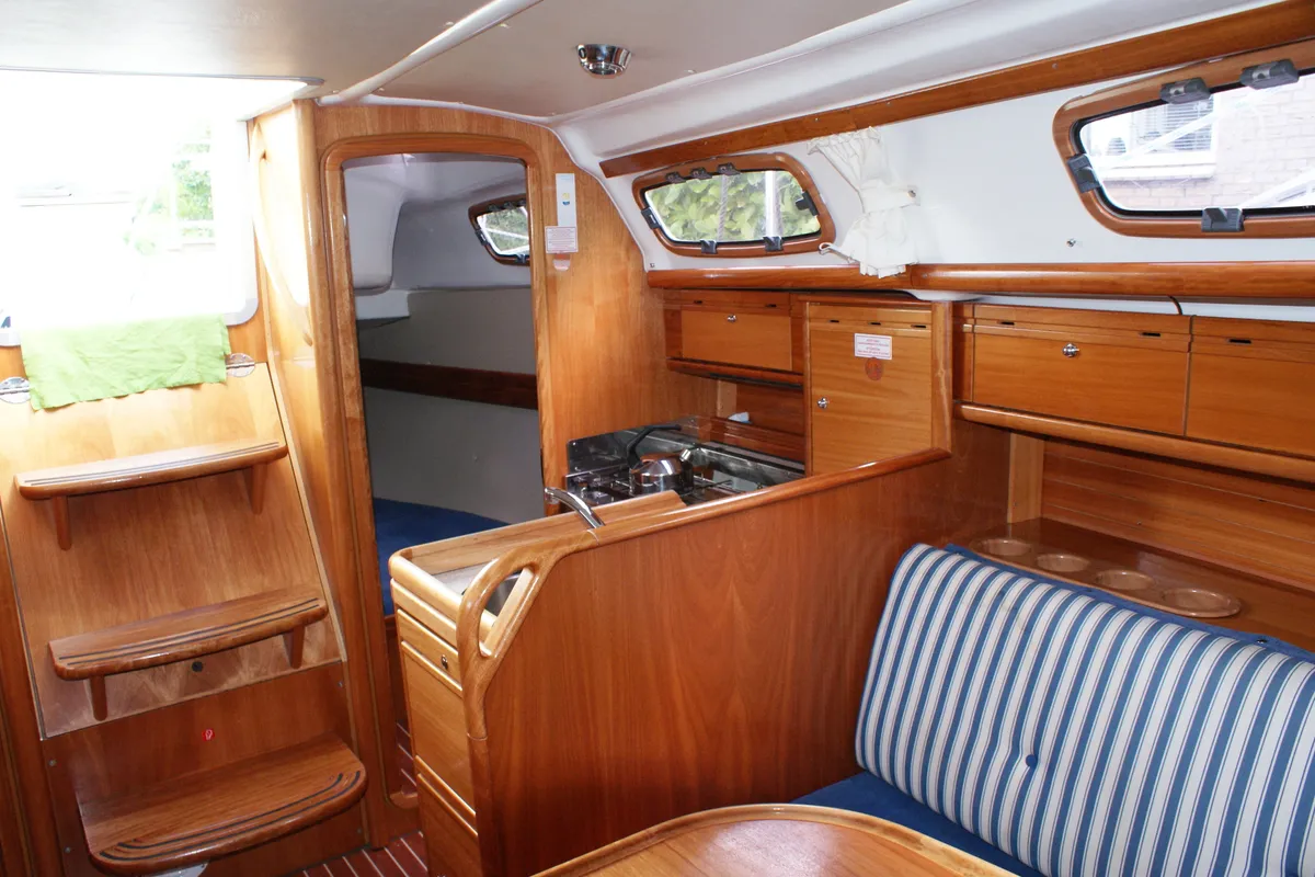 Galley of ANA, a Bavaria 30 Cruiser sailboat at Grad Labin, Croatia