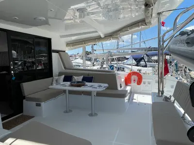 Deck of Liquid Asset, a Lagoon 42 catamaran at Marmaris, Turkey