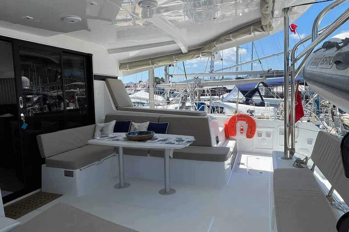 Deck of Liquid Asset, a Lagoon 42 catamaran at Marmaris, Turkey