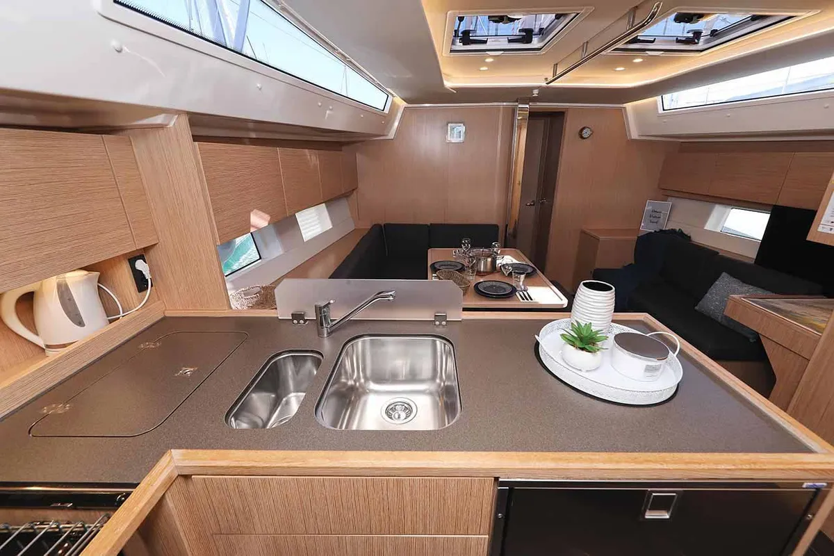 Galley of A.HO.I. one, a Bavaria C45 Holiday sailboat at Grad Biograd na Moru, Croatia