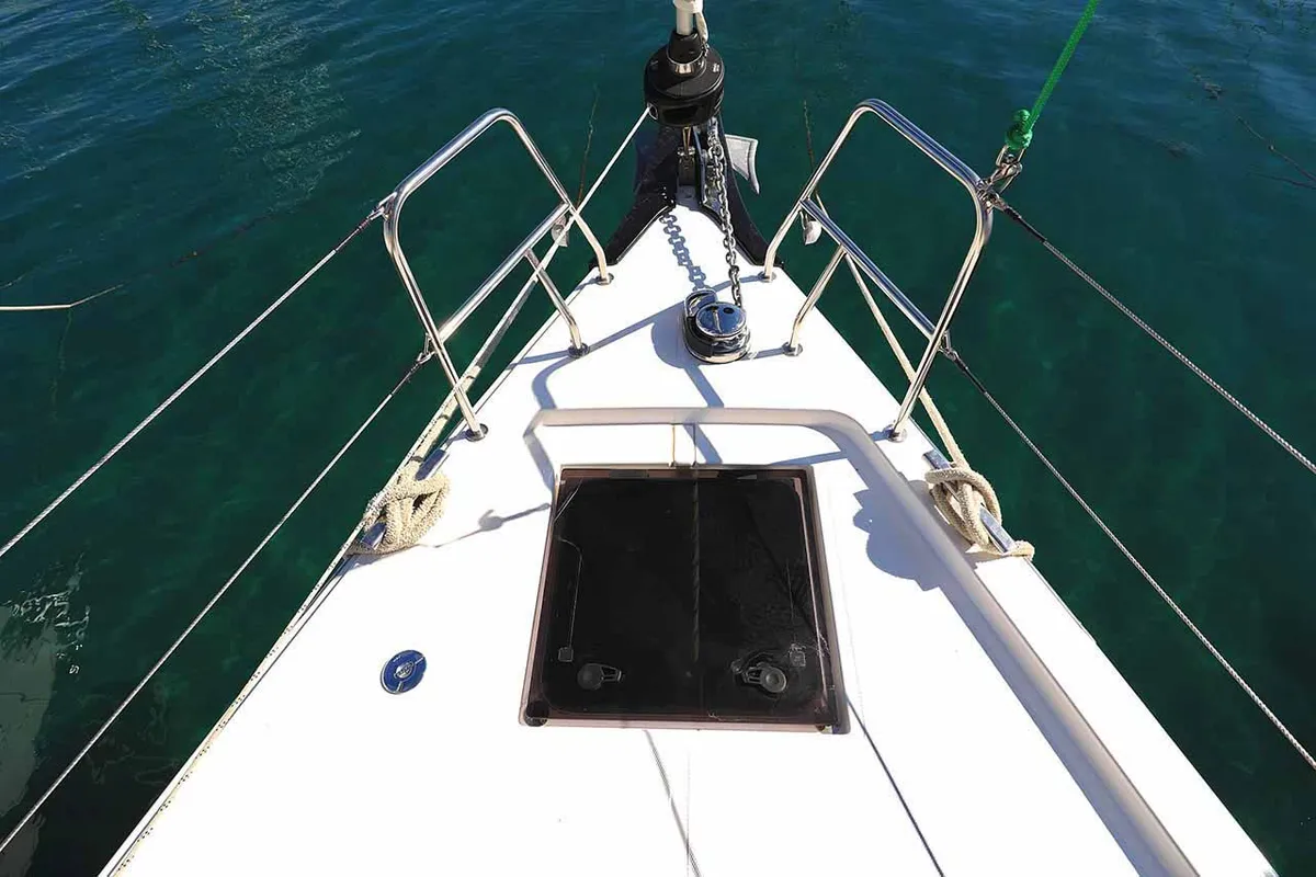 Deck of A.HO.I. one, a Bavaria C45 Holiday sailboat at Grad Biograd na Moru, Croatia