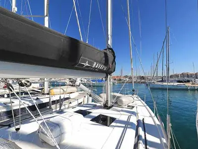 Deck of A.HO.I. one, a Bavaria C45 Holiday sailboat at Grad Biograd na Moru, Croatia