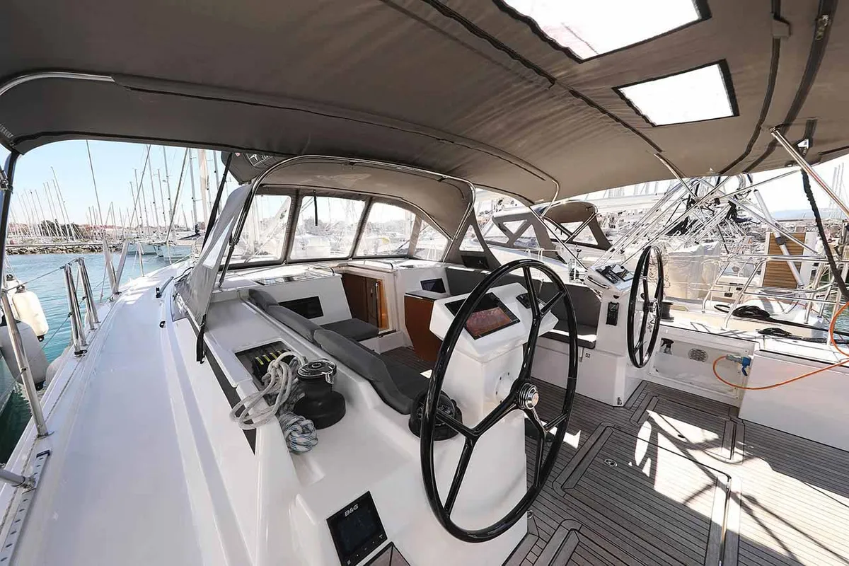 Cockpit of A.HO.I. one, a Bavaria C45 Holiday sailboat at Grad Biograd na Moru, Croatia
