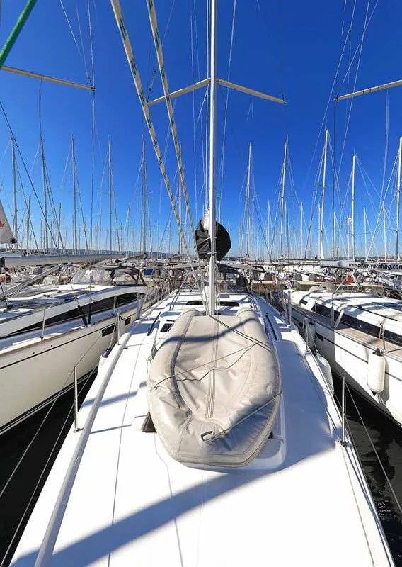 Deck of A.HO.I. one, a Bavaria C45 Holiday sailboat at Grad Biograd na Moru, Croatia