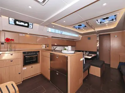 Galley of A.HO.I. one, a Bavaria C45 Holiday sailboat at Grad Biograd na Moru, Croatia