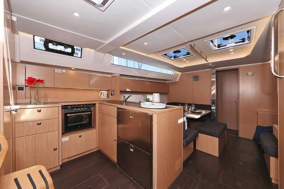 Galley of A.HO.I. one, a Bavaria C45 Holiday sailboat at Grad Biograd na Moru, Croatia