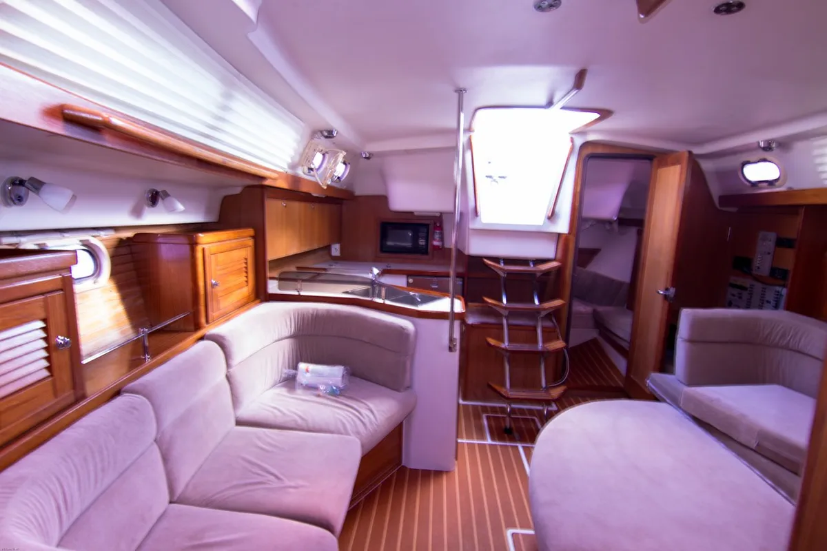 Salon of Vag Alame, a Catalina 375 sailboat at Mai Khao, Thailand