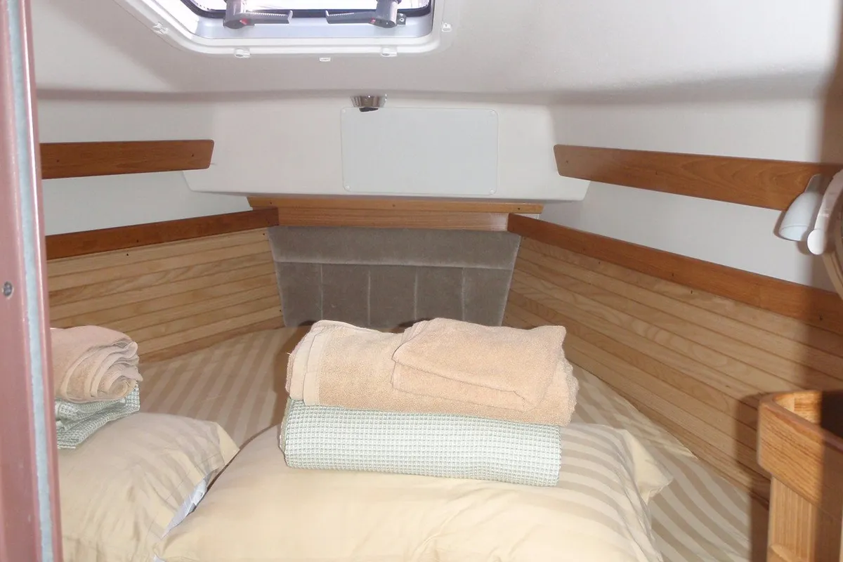 Cabin on Vag Alame, a Catalina 375 sailboat at Mai Khao, Thailand