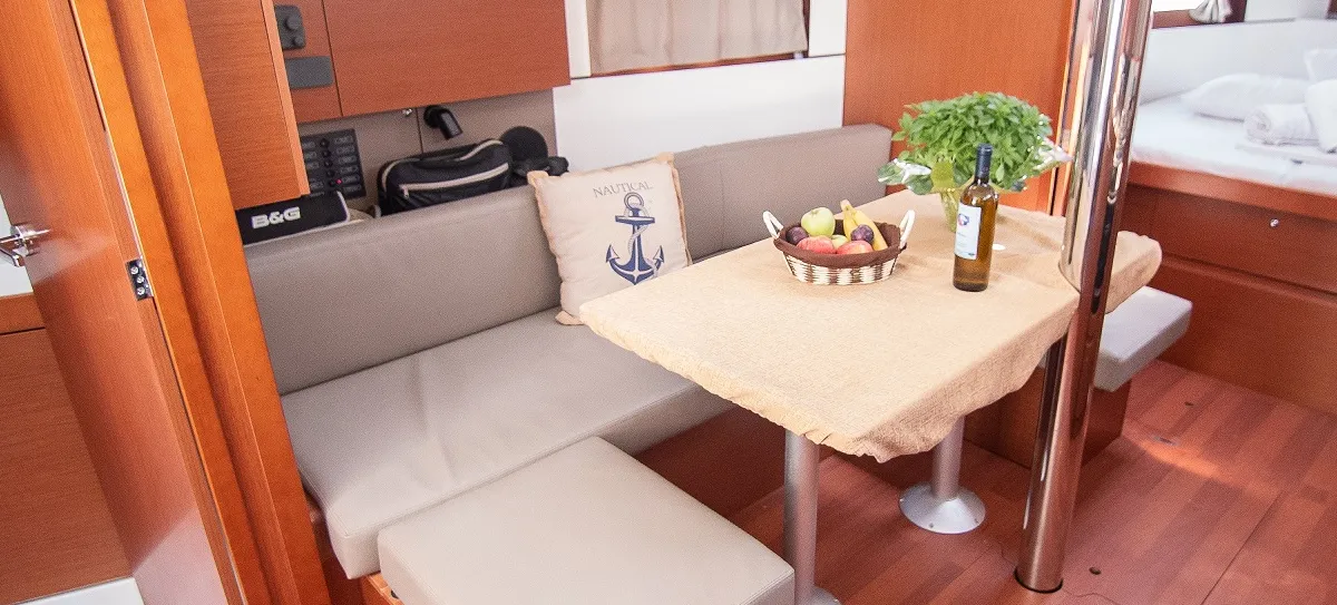 Salon of Marisa Sails 2025, a Beneteau Oceanis 38.1 sailboat at Municipal Unit of Lefkada, Greece