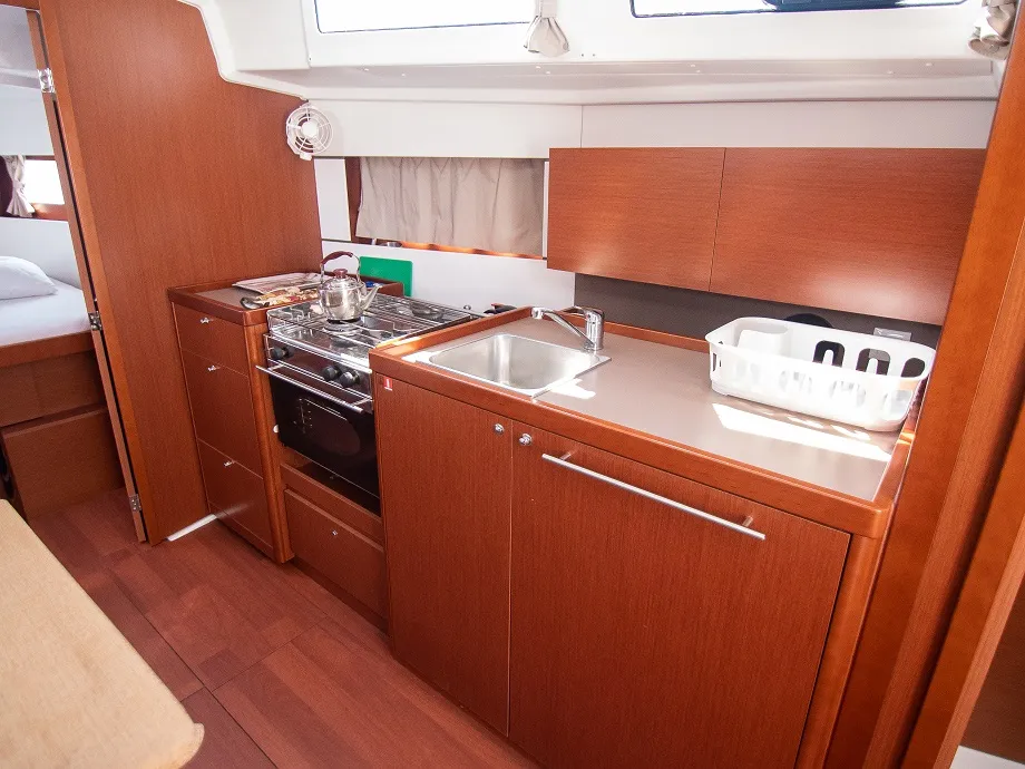 Galley of Marisa Sails 2025, a Beneteau Oceanis 38.1 sailboat at Municipal Unit of Lefkada, Greece