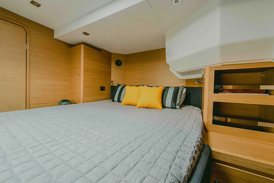 Cabin on My Blue Heaven, a Dufour 48 Cat catamaran at Athens, Greece