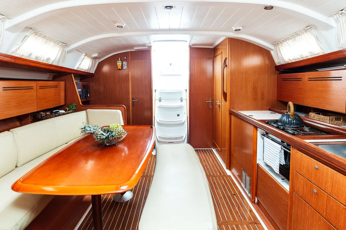 Salon of Elpida, a Jeanneau Sun Odyssey 45 sailboat at Sithonia Municipal Unit, Greece