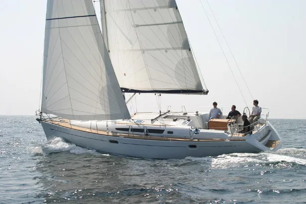 Exterior view of Elpida, a Jeanneau Sun Odyssey 45 sailboat at Sithonia Municipal Unit, Greece