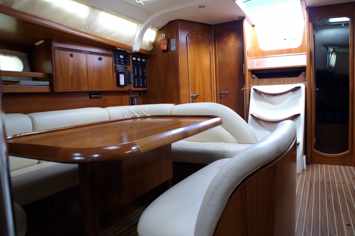 Salon of Elpida, a Jeanneau Sun Odyssey 45 sailboat at Sithonia Municipal Unit, Greece
