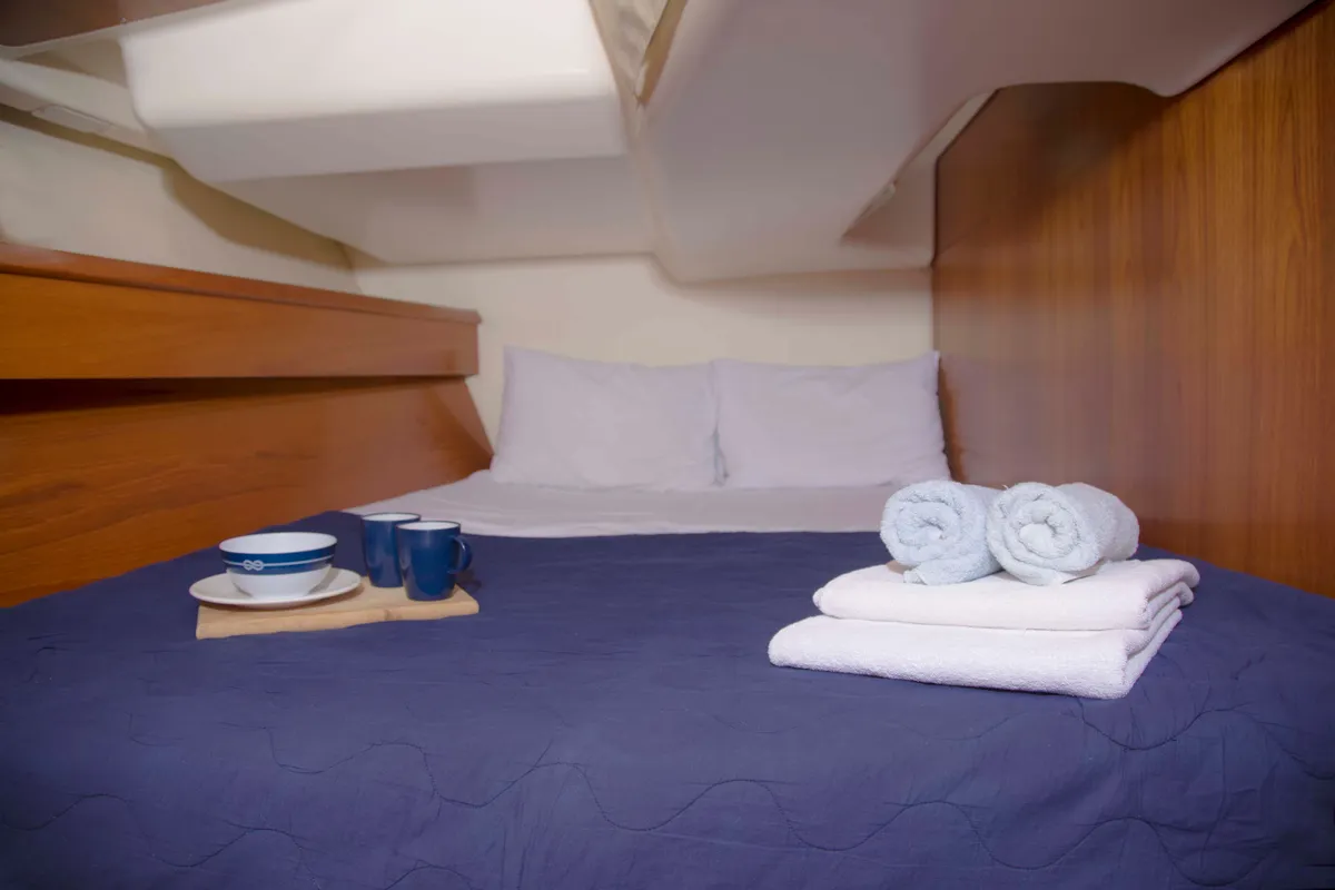 Cabin on Elpida, a Jeanneau Sun Odyssey 45 sailboat at Sithonia Municipal Unit, Greece