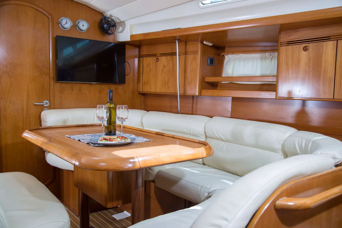 Salon of Elpida, a Jeanneau Sun Odyssey 45 sailboat at Sithonia Municipal Unit, Greece