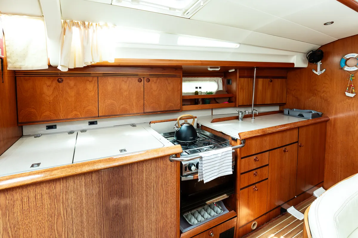 Galley of Elpida, a Jeanneau Sun Odyssey 45 sailboat at Sithonia Municipal Unit, Greece