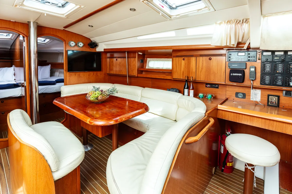 Salon of Elpida, a Jeanneau Sun Odyssey 45 sailboat at Sithonia Municipal Unit, Greece
