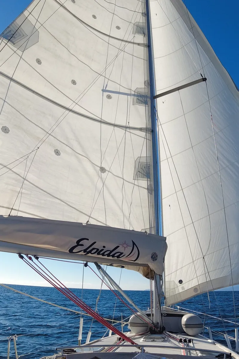 Exterior view of Elpida, a Jeanneau Sun Odyssey 45 sailboat at Sithonia Municipal Unit, Greece