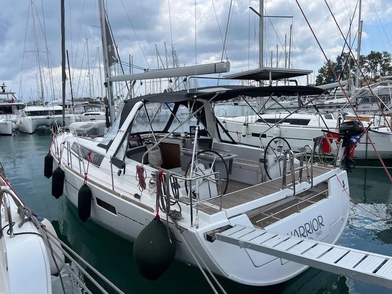 Exterior view of Warrior, a Beneteau Oceanis 41 sailboat at Kontokali, Greece