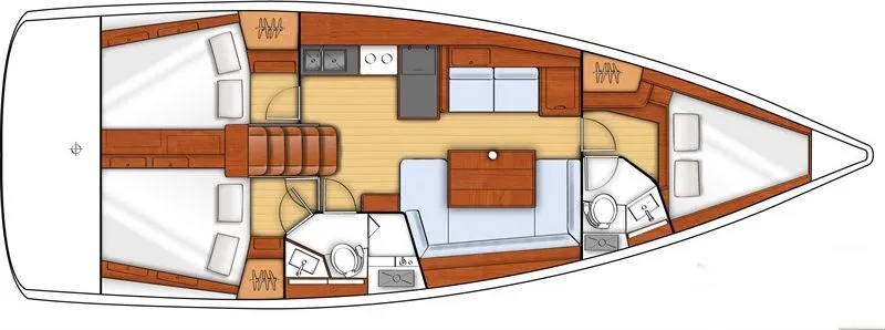 Exterior view of Warrior, a Beneteau Oceanis 41 sailboat at Kontokali, Greece