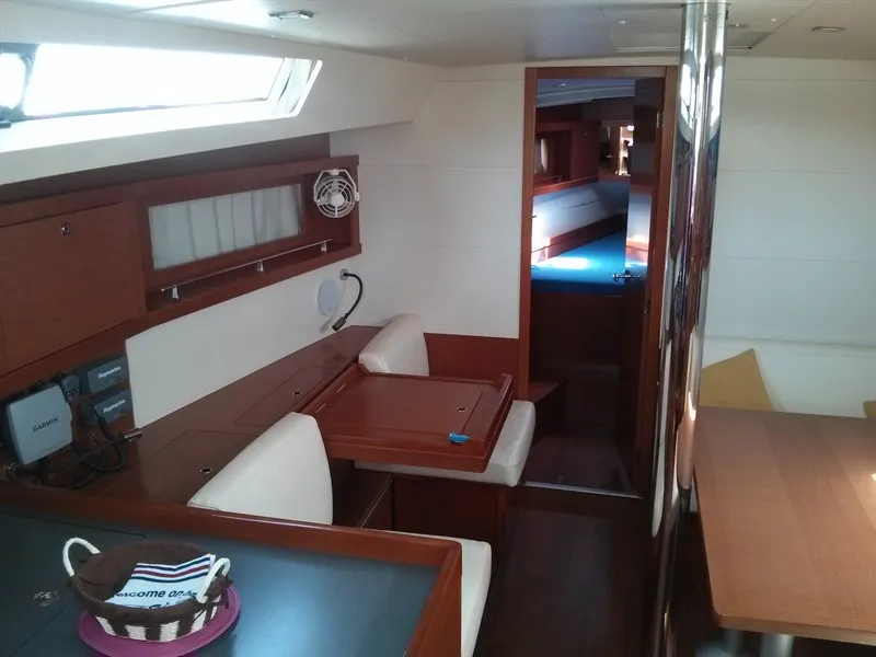 Salon of Warrior, a Beneteau Oceanis 41 sailboat at Kontokali, Greece