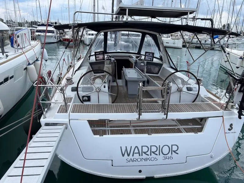 Exterior view of Warrior, a Beneteau Oceanis 41 sailboat at Kontokali, Greece