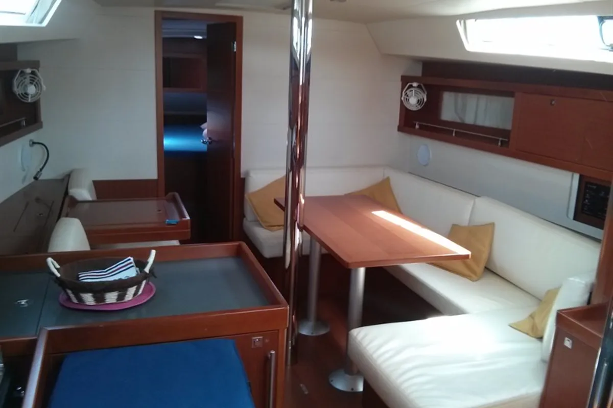 Salon of Warrior, a Beneteau Oceanis 41 sailboat at Kontokali, Greece