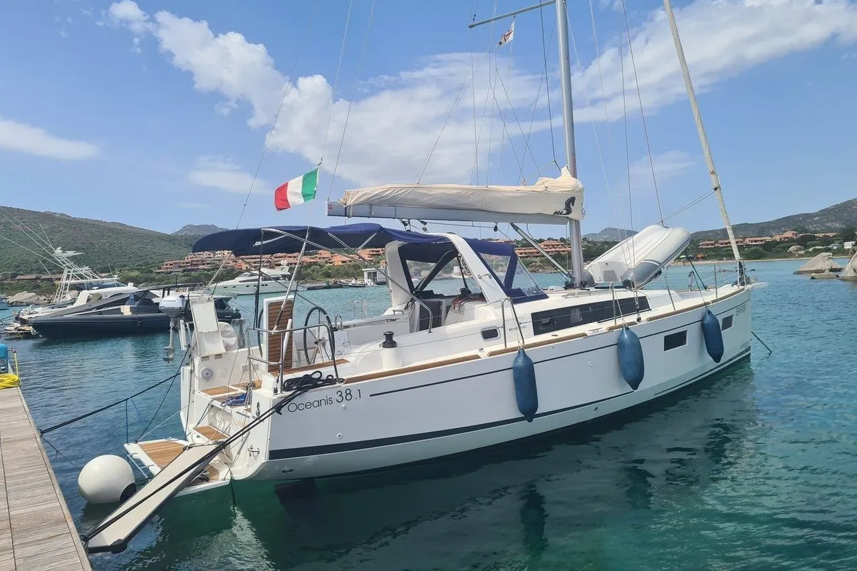 Exterior view of Illuminating, a Beneteau Oceanis 38.1 sailboat at Figari (Golfo Aranci), Italy