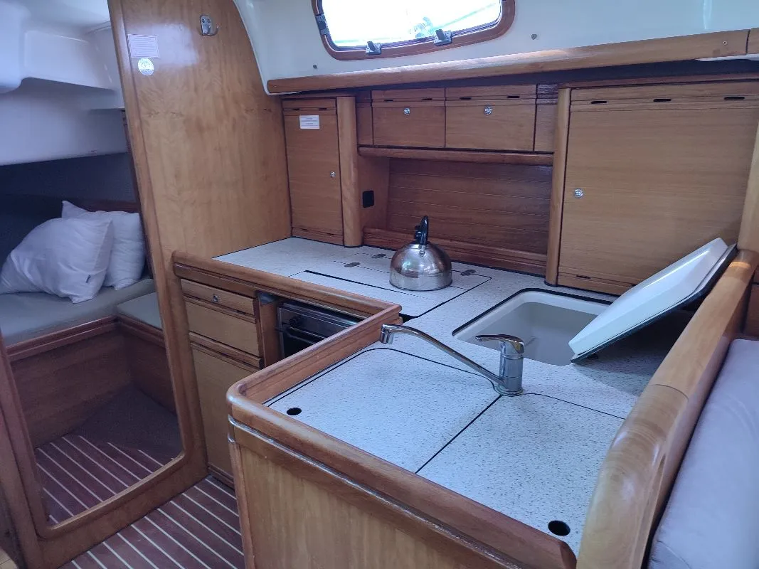 Galley of Big Blue Horizon, a Bavaria 37 Cruiser sailboat at Kontokali, Greece
