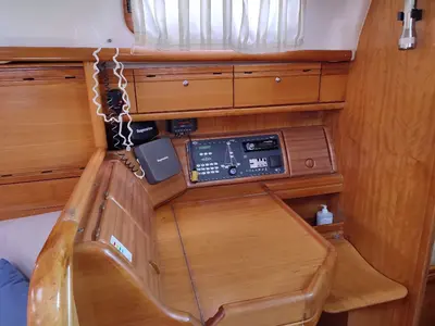 Cockpit of Big Blue Horizon, a Bavaria 37 Cruiser sailboat at Kontokali, Greece