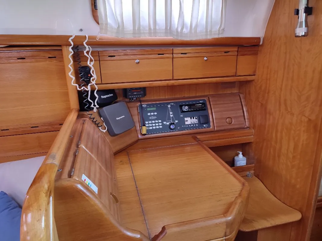 Cockpit of Big Blue Horizon, a Bavaria 37 Cruiser sailboat at Kontokali, Greece