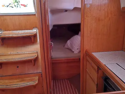 Cabin on Big Blue Horizon, a Bavaria 37 Cruiser sailboat at Kontokali, Greece