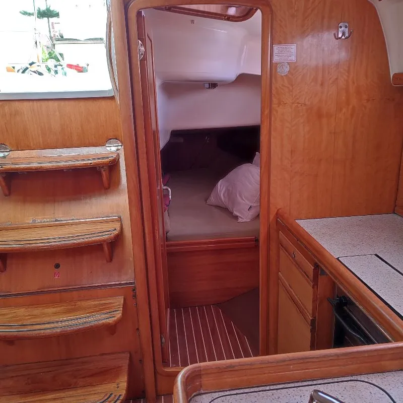 Cabin on Big Blue Horizon, a Bavaria 37 Cruiser sailboat at Kontokali, Greece