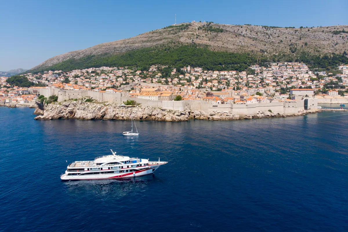 Exterior view of Antaris, a Gulet Luxury Motor Yacht motor yacht at Dubrovnik, Croatia
