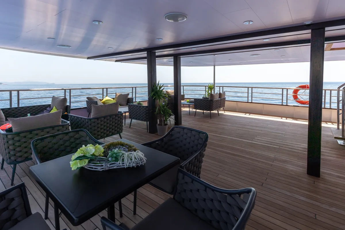 Deck of Antaris, a Gulet Luxury Motor Yacht motor yacht at Dubrovnik, Croatia