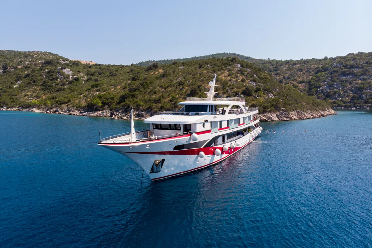 Exterior view of Antaris, a Gulet Luxury Motor Yacht motor yacht at Dubrovnik, Croatia