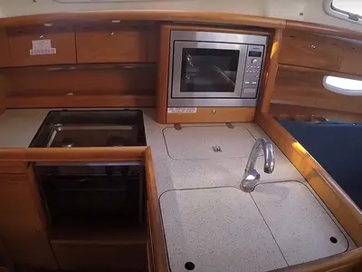 Galley of Evi, a Bavaria 34 sailboat at Municipal Unit of Lefkada, Greece